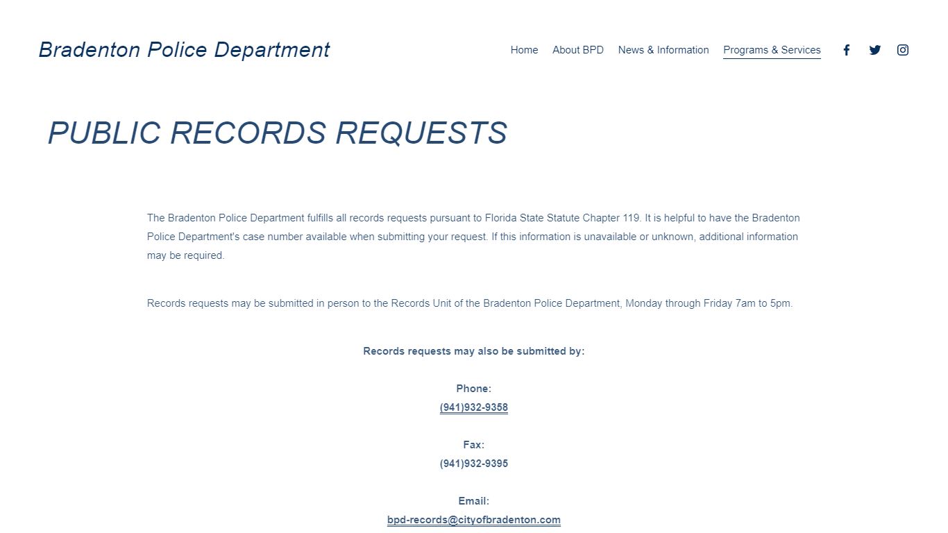 Public Records Requests — Bradenton Police Department
